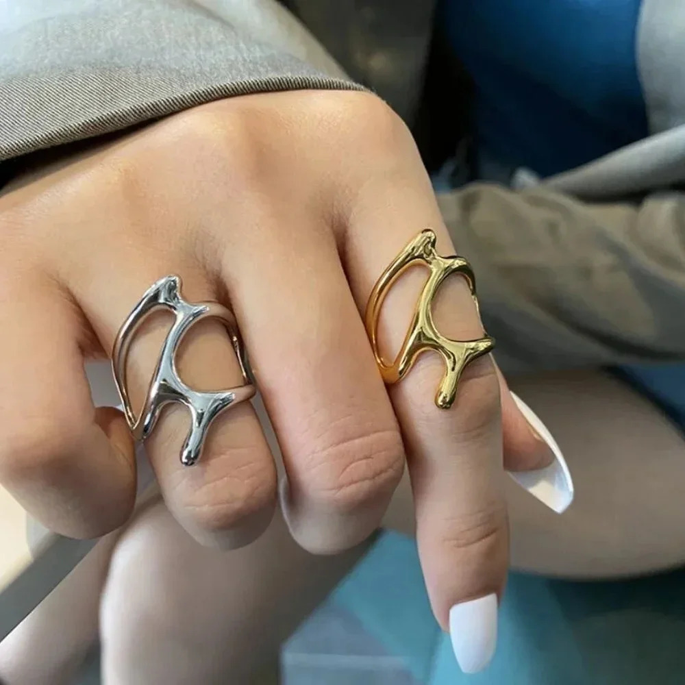 Minimalist 925 Sterling Silver Wrap Geometric Dripping Melting Statement Ring